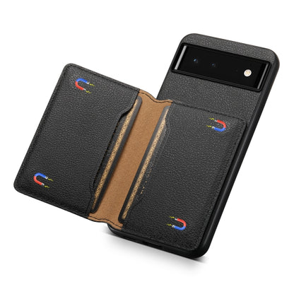 For Google Pixel 6 Calf Texture Card Bag Design Full Coverage Phone Case(Black) - Google Cases by buy2fix | Online Shopping UK | buy2fix