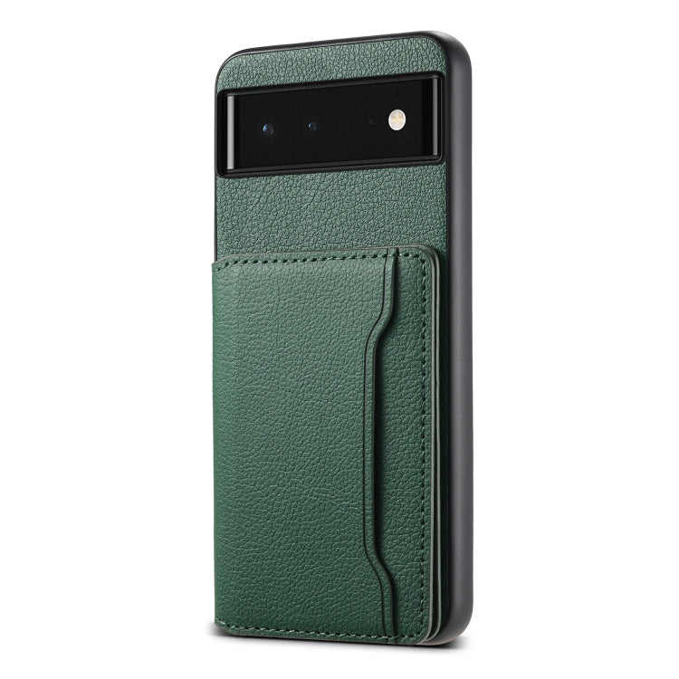 For Google Pixel 6 Calf Texture Card Bag Design Full Coverage Phone Case(Green) - Google Cases by buy2fix | Online Shopping UK | buy2fix