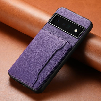 For Google Pixel 6 Pro Calf Texture Card Bag Design Full Coverage Phone Case(Purple) - Google Cases by buy2fix | Online Shopping UK | buy2fix