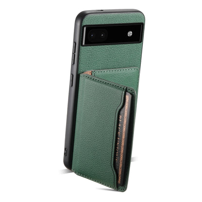 For Google Pixel 6a Calf Texture Card Bag Design Full Coverage Phone Case(Green) - Google Cases by buy2fix | Online Shopping UK | buy2fix