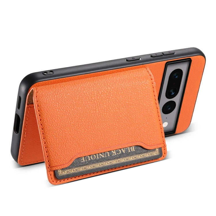 For Google Pixel 7 Pro 5G Calf Texture Card Bag Design Full Coverage Phone Case(Orange) - Google Cases by buy2fix | Online Shopping UK | buy2fix