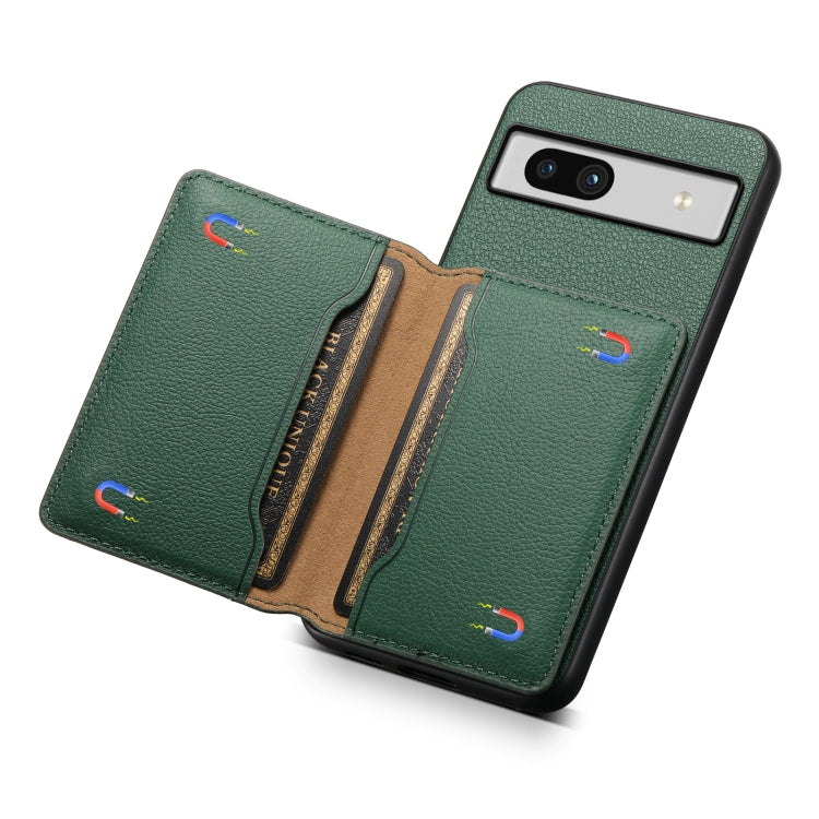 For Google Pixel 7a Calf Texture Card Bag Design Full Coverage Phone Case(Green) - Google Cases by buy2fix | Online Shopping UK | buy2fix