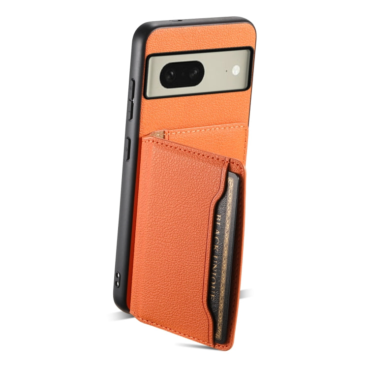 For Google Pixel 8 Calf Texture Card Bag Design Full Coverage Phone Case(Orange) - Google Cases by buy2fix | Online Shopping UK | buy2fix