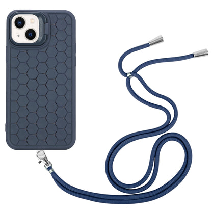 For iPhone 15 Honeycomb Radiating Lens Holder Magsafe Phone Case with Lanyard(Blue) - iPhone 15 Cases by buy2fix | Online Shopping UK | buy2fix