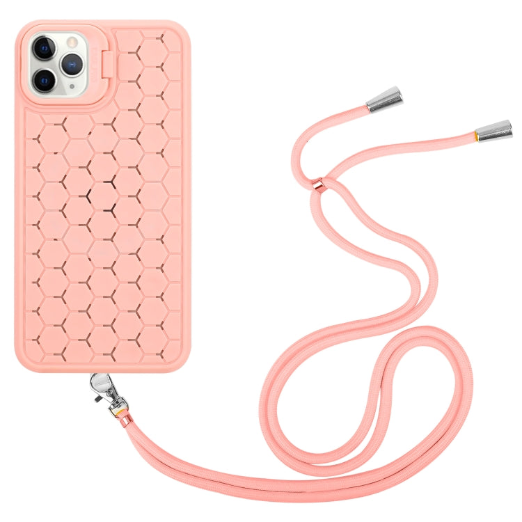 For iPhone 12 Pro Honeycomb Radiating Lens Holder Magsafe Phone Case with Lanyard(Pink) - iPhone 12 / 12 Pro Cases by buy2fix | Online Shopping UK | buy2fix