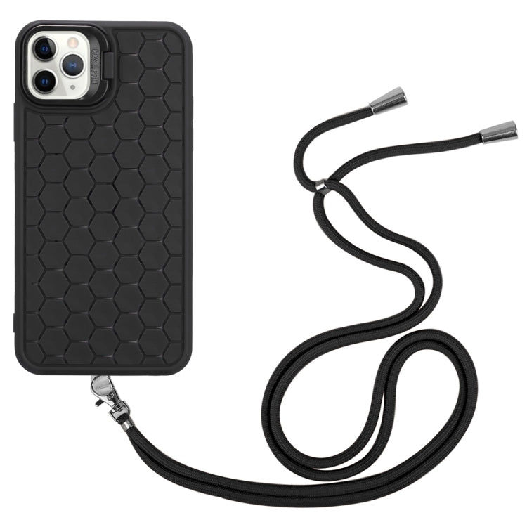 For iPhone 16 Pro Max Honeycomb Radiating Lens Holder Magsafe Phone Case with Lanyard(Black) - iPhone 16 Pro Max Cases by buy2fix | Online Shopping UK | buy2fix