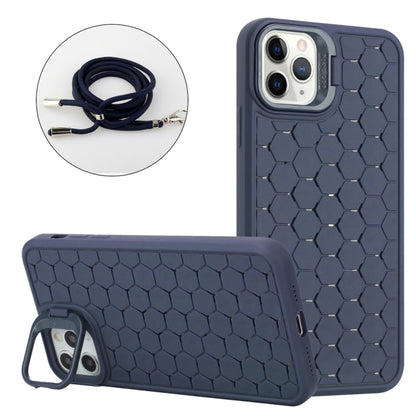 For iPhone 16 Pro Honeycomb Radiating Lens Holder Magsafe Phone Case with Lanyard(Blue) - iPhone 16 Pro Cases by buy2fix | Online Shopping UK | buy2fix