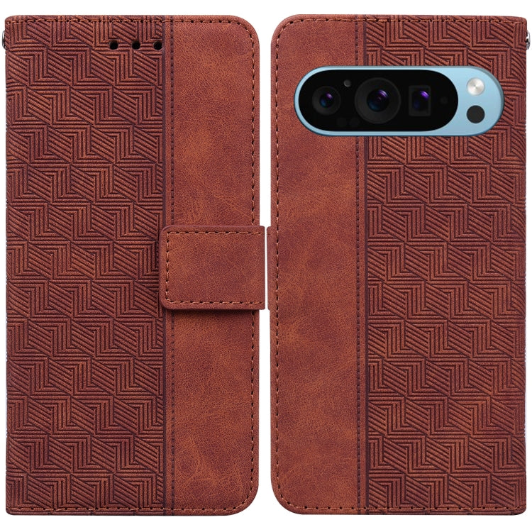 For Google Pixel 9 Pro 5G Geometric Embossed Leather Phone Case(Brown) - Google Cases by buy2fix | Online Shopping UK | buy2fix