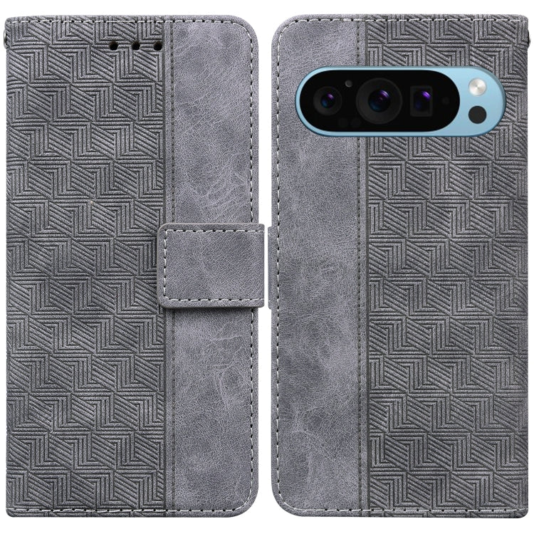 For Google Pixel 9 Pro 5G Geometric Embossed Leather Phone Case(Grey) - Google Cases by buy2fix | Online Shopping UK | buy2fix