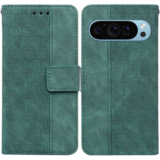 For Google Pixel 9 Pro 5G Geometric Embossed Leather Phone Case(Green) - Google Cases by buy2fix | Online Shopping UK | buy2fix