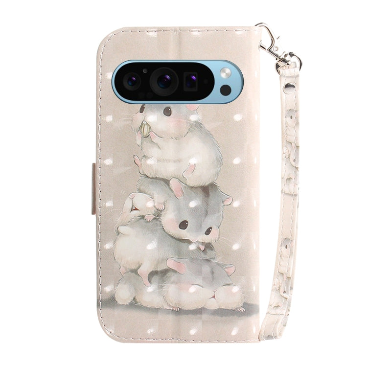 For Google Pixel 9 3D Colored Horizontal Flip Leather Phone Case(Squirrels) - Google Cases by buy2fix | Online Shopping UK | buy2fix