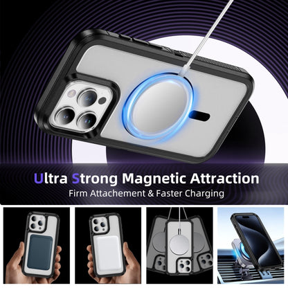 For iPhone 12 / 12 Pro Guard Magsafe Magnetic Ring Matte Phone Case(Black+Transparent) - iPhone 12 / 12 Pro Cases by buy2fix | Online Shopping UK | buy2fix