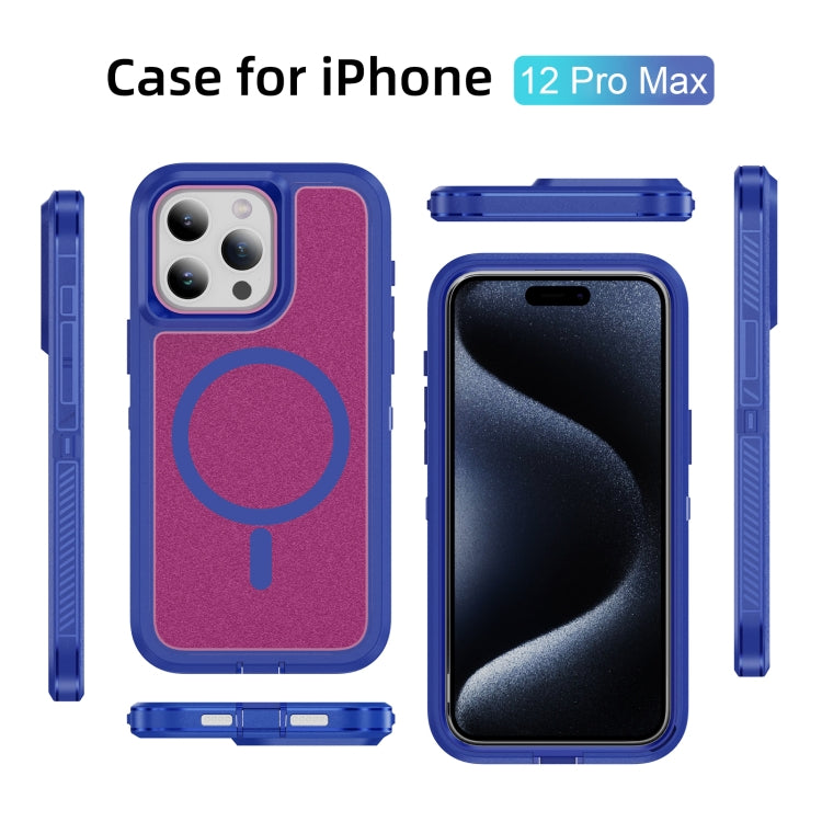 For iPhone 12 Pro Max Guard Magsafe Magnetic Ring Matte Phone Case(Blue+Rose Red) - iPhone 12 Pro Max Cases by buy2fix | Online Shopping UK | buy2fix