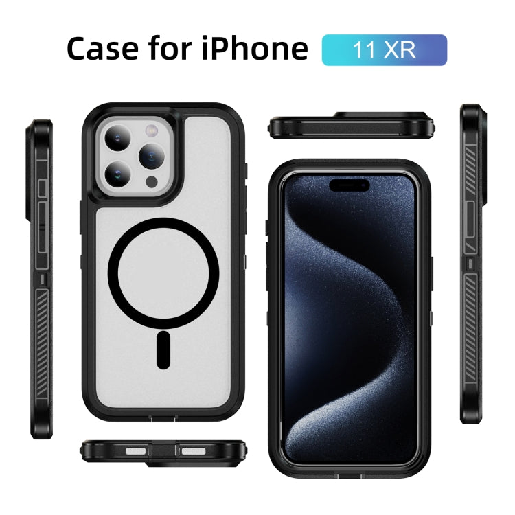 For iPhone 11 / XR Guard Magsafe Magnetic Ring Matte Phone Case(Black+Transparent) - iPhone 11 Cases by buy2fix | Online Shopping UK | buy2fix