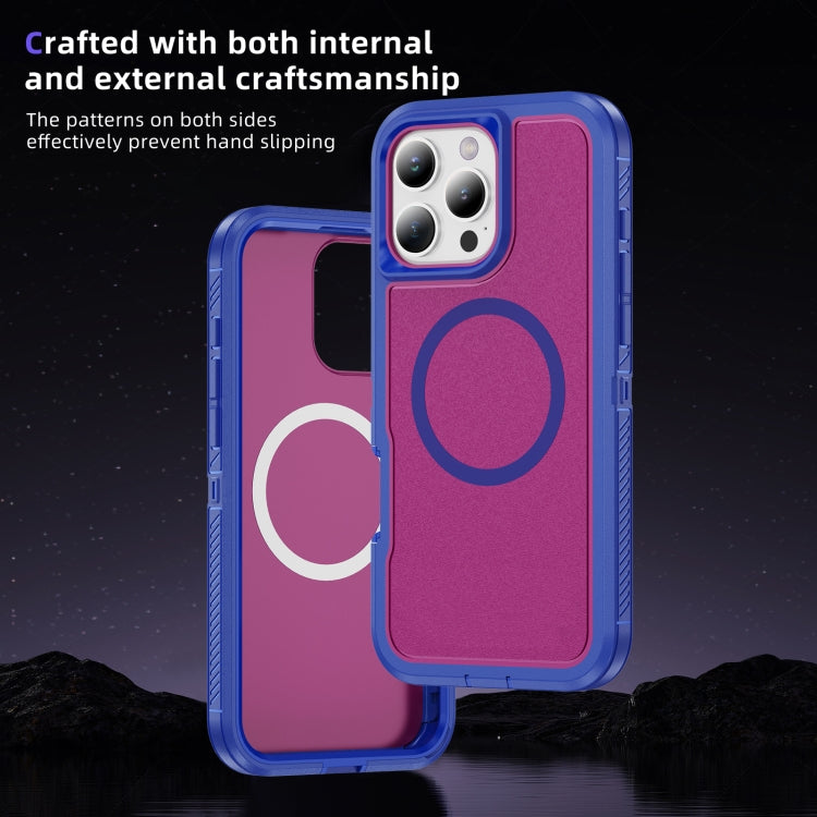 For iPhone 16 Pro Guard Magsafe Magnetic Ring Matte Phone Case(Blue+Rose Red) - iPhone 16 Pro Cases by buy2fix | Online Shopping UK | buy2fix