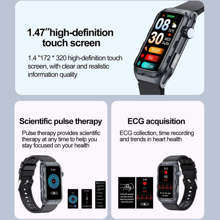 TK79 1.47 inch IP68 Waterproof Smart Watch, Support ECG / Blood Glucose / Blood Oxygen Monitoring / Uric Acid(Blue) - Smart Wristbands by buy2fix | Online Shopping UK | buy2fix