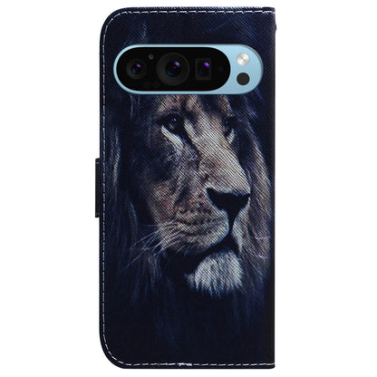 For Google Pixel 9 Pro Coloured Drawing Flip Leather Phone Case(Lion) - Google Cases by buy2fix | Online Shopping UK | buy2fix