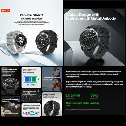Zeblaze Btalk 3 1.39 inch Screen Voice Calling Smart Watch, Support Heart Rate / Blood Pressure / Blood Oxygen(Midnight Black) - Smart Watches by Zeblaze | Online Shopping UK | buy2fix
