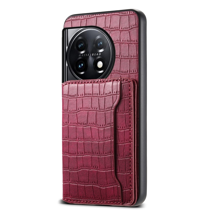 For OnePlus 11 Crocodile Texture Card Bag Design Full Coverage Phone Case(Red) - OnePlus Cases by buy2fix | Online Shopping UK | buy2fix