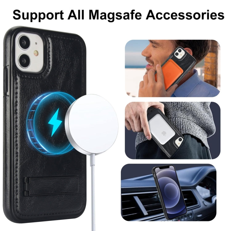 For iPhone 12 / 12 Pro Retro Leather Invisible Stand MagSafe Phone Case(Black) - iPhone 12 / 12 Pro Cases by buy2fix | Online Shopping UK | buy2fix