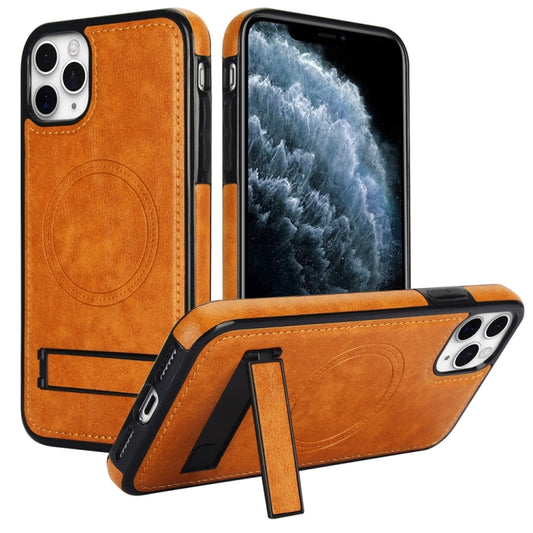 For iPhone 11 Pro Retro Leather Invisible Stand MagSafe Phone Case(Yellow) - iPhone 11 Pro Cases by buy2fix | Online Shopping UK | buy2fix