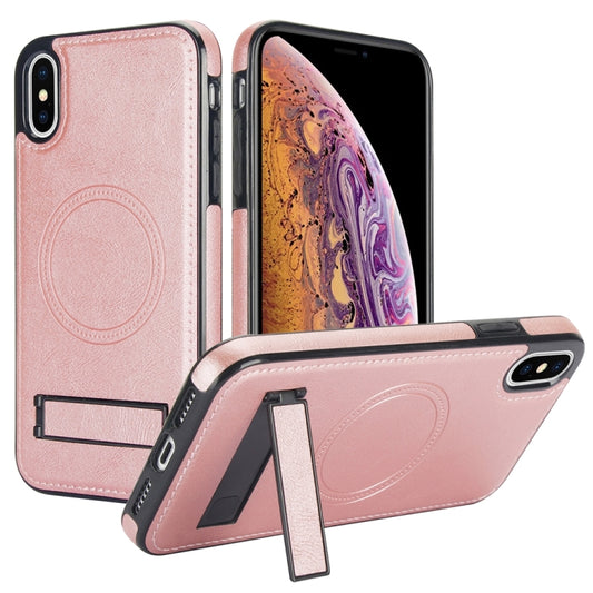 For iPhone XS Max Retro Leather Invisible Stand MagSafe Phone Case(Rose Gold) - More iPhone Cases by buy2fix | Online Shopping UK | buy2fix