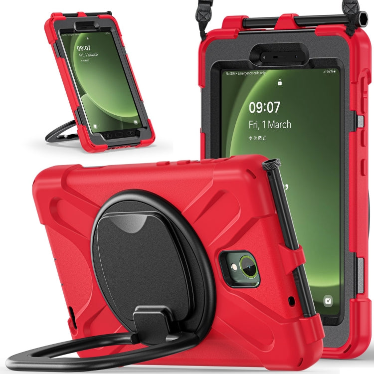 For Samsung Galaxy Tab Active5 X300 Silicone Hybrid PC Tablet Case with Holder & Shoulder Strap(Red) - Other Galaxy Tab PC by buy2fix | Online Shopping UK | buy2fix