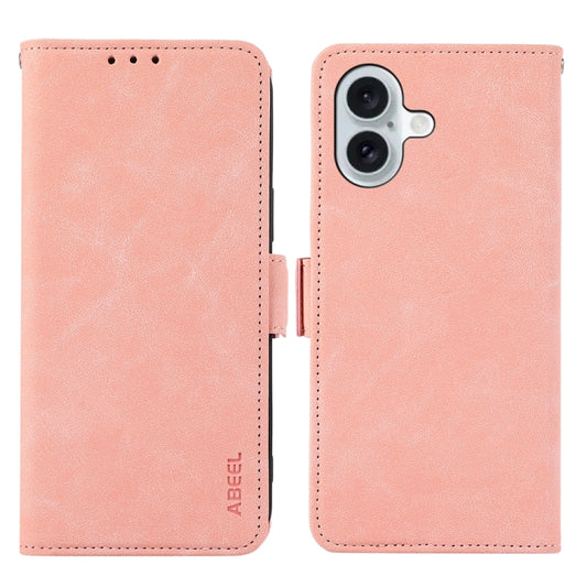 For iPhone 16 Plus ABEEL Frosted Magnetic RFID Leather Phone Case(Pink) - iPhone 16 Plus Cases by buy2fix | Online Shopping UK | buy2fix