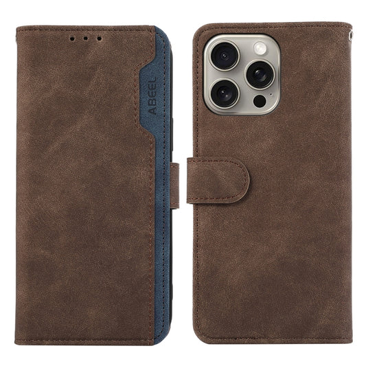 For iPhone 16 Pro ABEEL Color Block Magnetic RFID Leather Phone Case(Brown-Blue) - iPhone 16 Pro Cases by buy2fix | Online Shopping UK | buy2fix