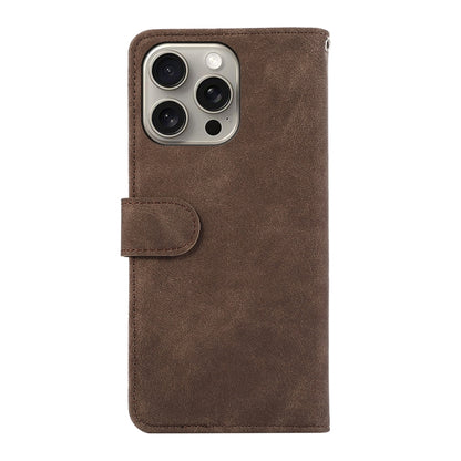 For iPhone 16 Pro ABEEL Color Block Magnetic RFID Leather Phone Case(Brown-Blue) - iPhone 16 Pro Cases by buy2fix | Online Shopping UK | buy2fix