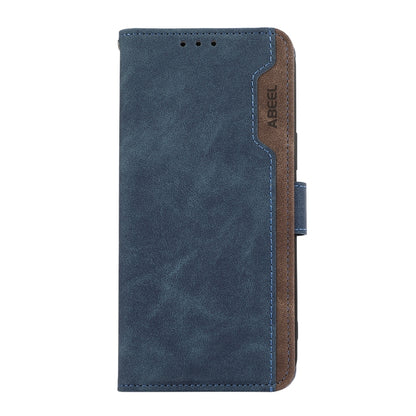 For iPhone 16 ABEEL Color Block Magnetic RFID Leather Phone Case(Blue-Brown) - iPhone 16 Cases by buy2fix | Online Shopping UK | buy2fix