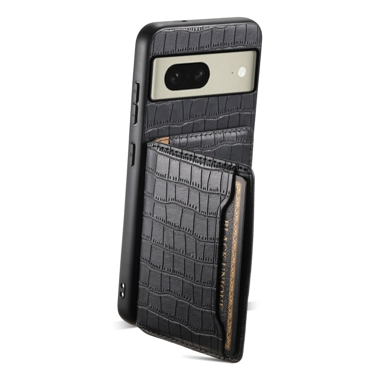 For Google Pixel 8 Crocodile Texture Card Bag Design Full Coverage Phone Case(Black) - Google Cases by buy2fix | Online Shopping UK | buy2fix