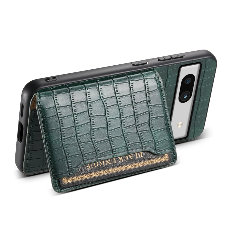 For Google Pixel 7a Crocodile Texture Card Bag Design Full Coverage Phone Case(Green) - Google Cases by buy2fix | Online Shopping UK | buy2fix