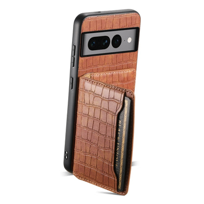 For Google Pixel 7 Pro 5G Crocodile Texture Card Bag Design Full Coverage Phone Case(Brown) - Google Cases by buy2fix | Online Shopping UK | buy2fix