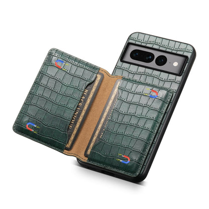 For Google Pixel 7 Pro 5G Crocodile Texture Card Bag Design Full Coverage Phone Case(Green) - Google Cases by buy2fix | Online Shopping UK | buy2fix