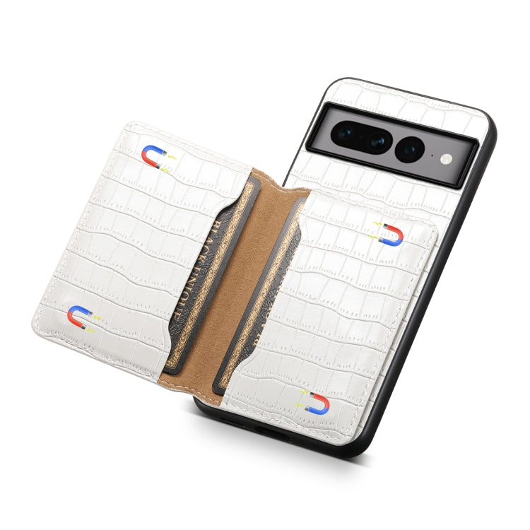 For Google Pixel 7 Pro 5G Crocodile Texture Card Bag Design Full Coverage Phone Case(White) - Google Cases by buy2fix | Online Shopping UK | buy2fix