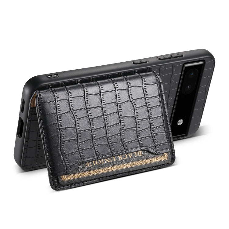 For Google Pixel 6a Crocodile Texture Card Bag Design Full Coverage Phone Case(Black) - Google Cases by buy2fix | Online Shopping UK | buy2fix