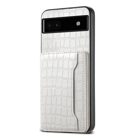 For Google Pixel 6a Crocodile Texture Card Bag Design Full Coverage Phone Case(White) - Google Cases by buy2fix | Online Shopping UK | buy2fix