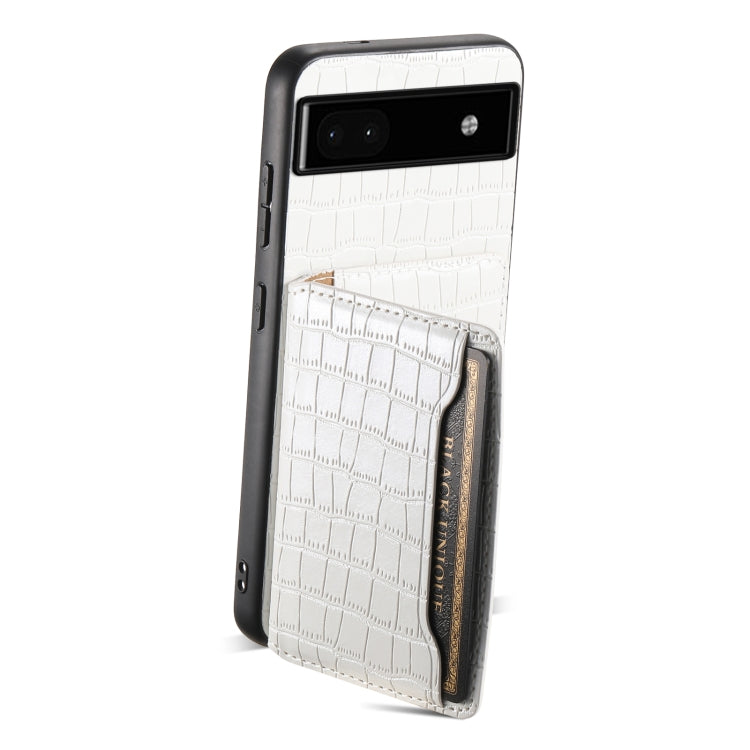 For Google Pixel 6a Crocodile Texture Card Bag Design Full Coverage Phone Case(White) - Google Cases by buy2fix | Online Shopping UK | buy2fix