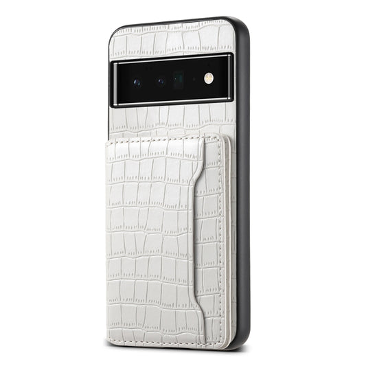 For Google Pixel 6 Pro Crocodile Texture Card Bag Design Full Coverage Phone Case(White) - Google Cases by buy2fix | Online Shopping UK | buy2fix