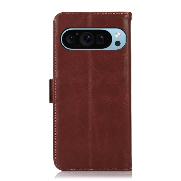 For Google Pixel 9 Crazy Horse Top Layer Cowhide Leather Phone Case(Brown) - Google Cases by buy2fix | Online Shopping UK | buy2fix