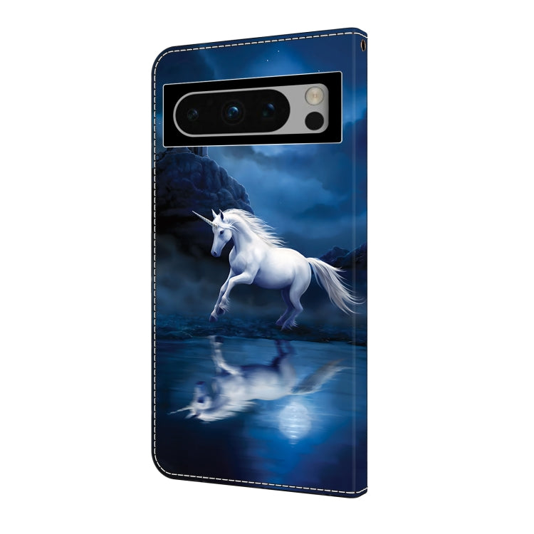 For Google Pixel 9 Crystal Painted Leather Phone case(White Horse) - Google Cases by buy2fix | Online Shopping UK | buy2fix