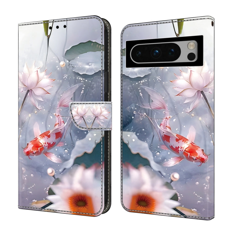 For Google Pixel 9 Pro Crystal Painted Leather Phone case(Koi) - Google Cases by buy2fix | Online Shopping UK | buy2fix