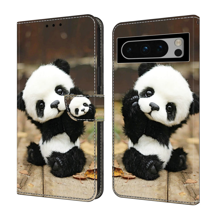 For Google Pixel 9 Pro Crystal Painted Leather Phone case(Panda) - Google Cases by buy2fix | Online Shopping UK | buy2fix