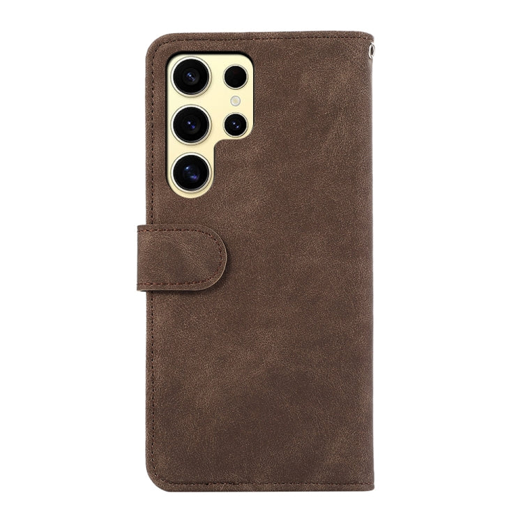 For Samsung Galaxy S22 Ultra 5G ABEEL Color Block Magnetic RFID Leather Phone Case(Brown-Blue) - Galaxy S22 Ultra 5G Cases by buy2fix | Online Shopping UK | buy2fix