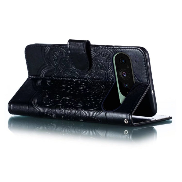 For Google Pixel 9 Sun Mandala Embossing Pattern Phone Leather Case(Black) - Google Cases by buy2fix | Online Shopping UK | buy2fix