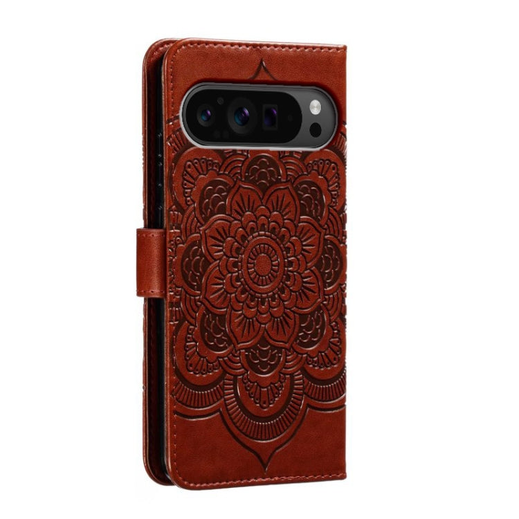 For Google Pixel 9 Pro Sun Mandala Embossing Pattern Phone Leather Case(Brown) - Google Cases by buy2fix | Online Shopping UK | buy2fix