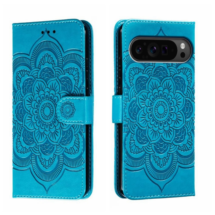 For Google Pixel 9 Pro Sun Mandala Embossing Pattern Phone Leather Case(Blue) - Google Cases by buy2fix | Online Shopping UK | buy2fix