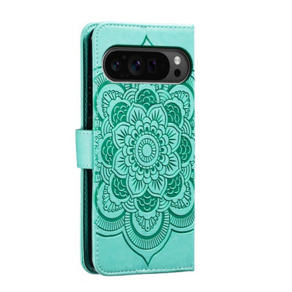 For Google Pixel 9 Pro Sun Mandala Embossing Pattern Phone Leather Case(Green) - Google Cases by buy2fix | Online Shopping UK | buy2fix