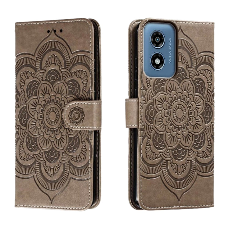 For Motorola Moto G Play 2024 Sun Mandala Embossing Pattern Phone Leather Case(Grey) - Motorola Cases by buy2fix | Online Shopping UK | buy2fix